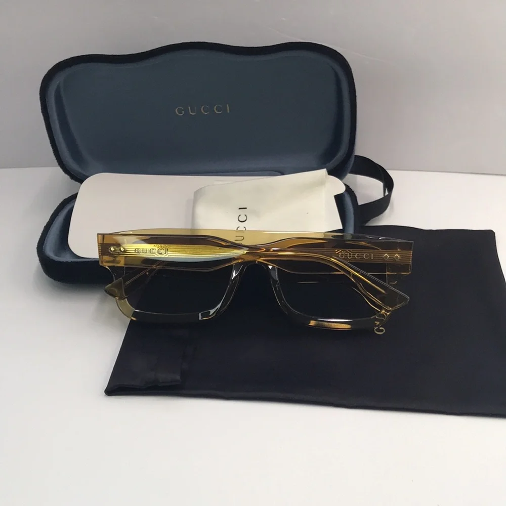 New Authentic- GUCCI EYEWEAR GG1085S SUNGLASSES Yellow & Grey